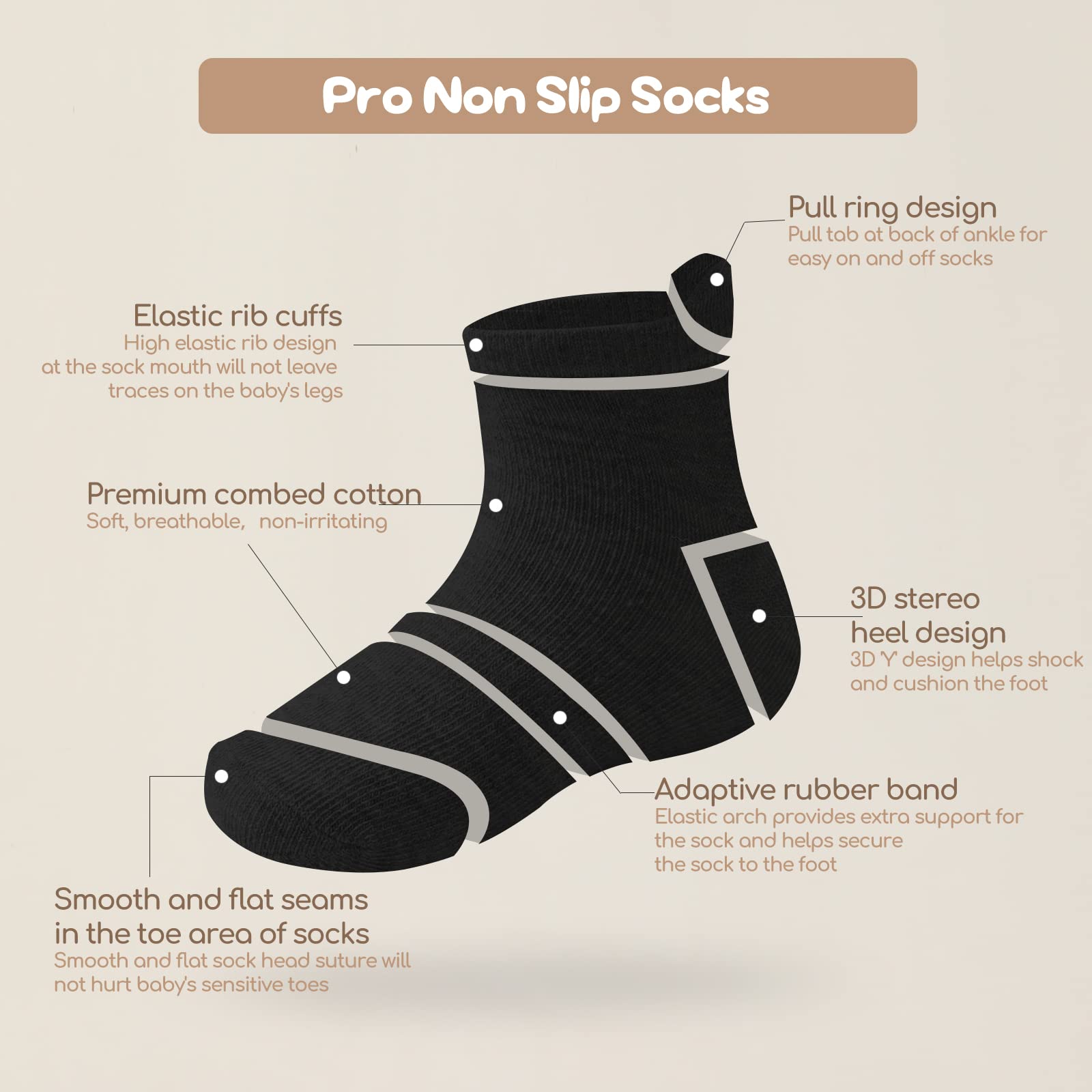 Non Slip Grip Ankle Baby Socks 12 Pack for Toddler Boys and Girls Kids,Infant Cute Cotton Baby Socks