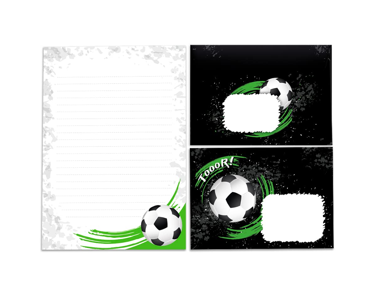 Junapack Writing Paper Set Letter Pad with Envelope for Children Football (A5, 25 Sheets, 15 Envelopes, Classic, Paper Bag)