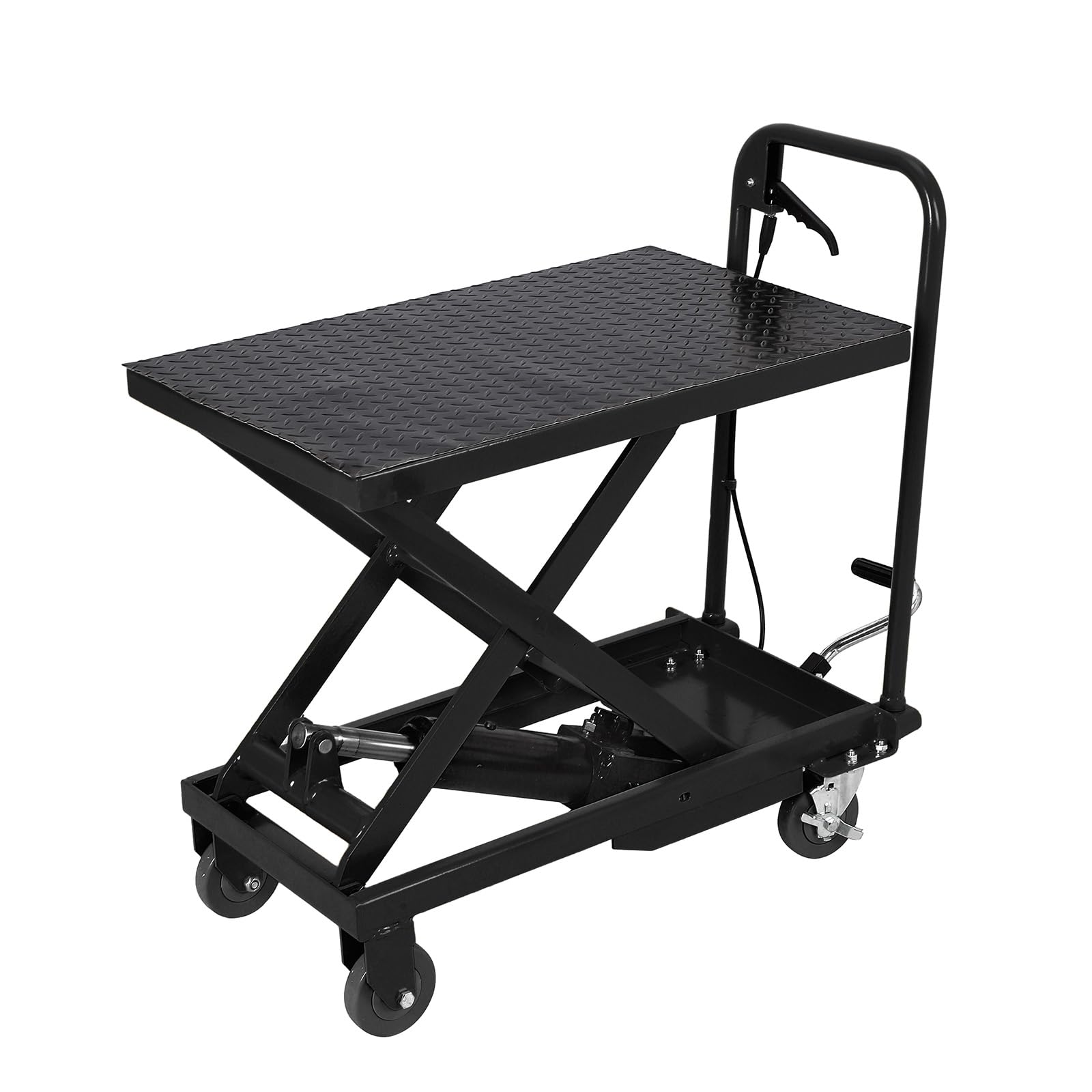Photo 1 of 1100lbs Hydraulic Lift Table Cart, 34" Lifting Height, Manual Single Scissor Lift Table with 4 Wheels and Non-Slip Pad, Hydraulic Scissor Cart for Material Handling, Black