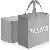 Reginary 50 Pieces Reusable Totes Bag Bulk Shopping Bags Non Woven Grocery handbag with Handles Foldable for Boutiques(Grey)
