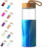 Tronco 24 oz Glass Water Bottles with Lids, Reusable Borosilicate Glass Bottles with Bamboo Lid & Non-Slip Silicone Sleeve for Gym, Hiking, Men and Women, Leak-Proof, BPA-Free, Dishwasher Safe