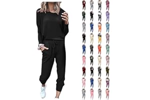 hmbudp Two Piece Fall Outfits for Women 2024 Long Sleeve Striped/Color Block Tops and Pants Lounge Sets Tracksuit with Pocket