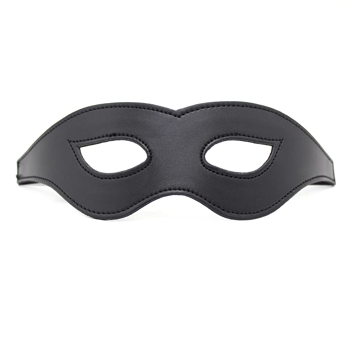 Kome Wairey Black Leather Costume Mask for Halloween, Masquerade, Party And Carnival Ball, Women and Men's Cat Costume Eye Mask (Black-1)