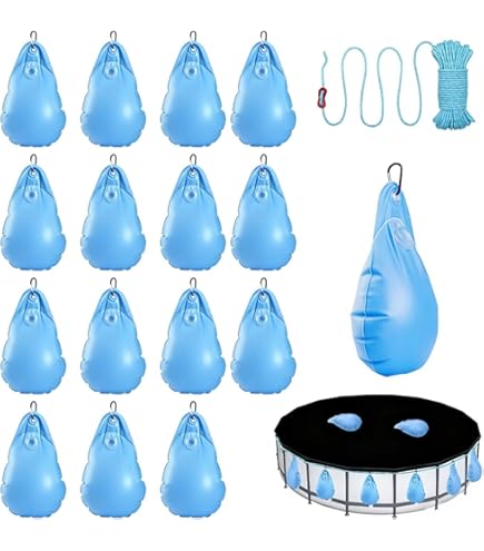 Pool Water Bags 16 Pack Pool Cover Weights With Hooks, Leakproof Fiji Pool Antifreeze