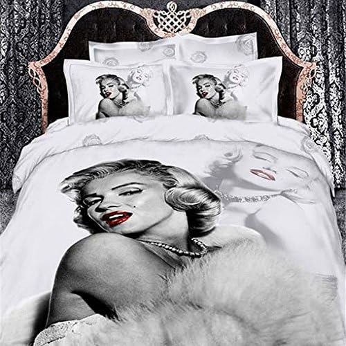 QiaoShang 3D Print Marilyn Monroe 100% Cotton White Bedding Set Queen Size 4PCS Duvet Cover Sets
