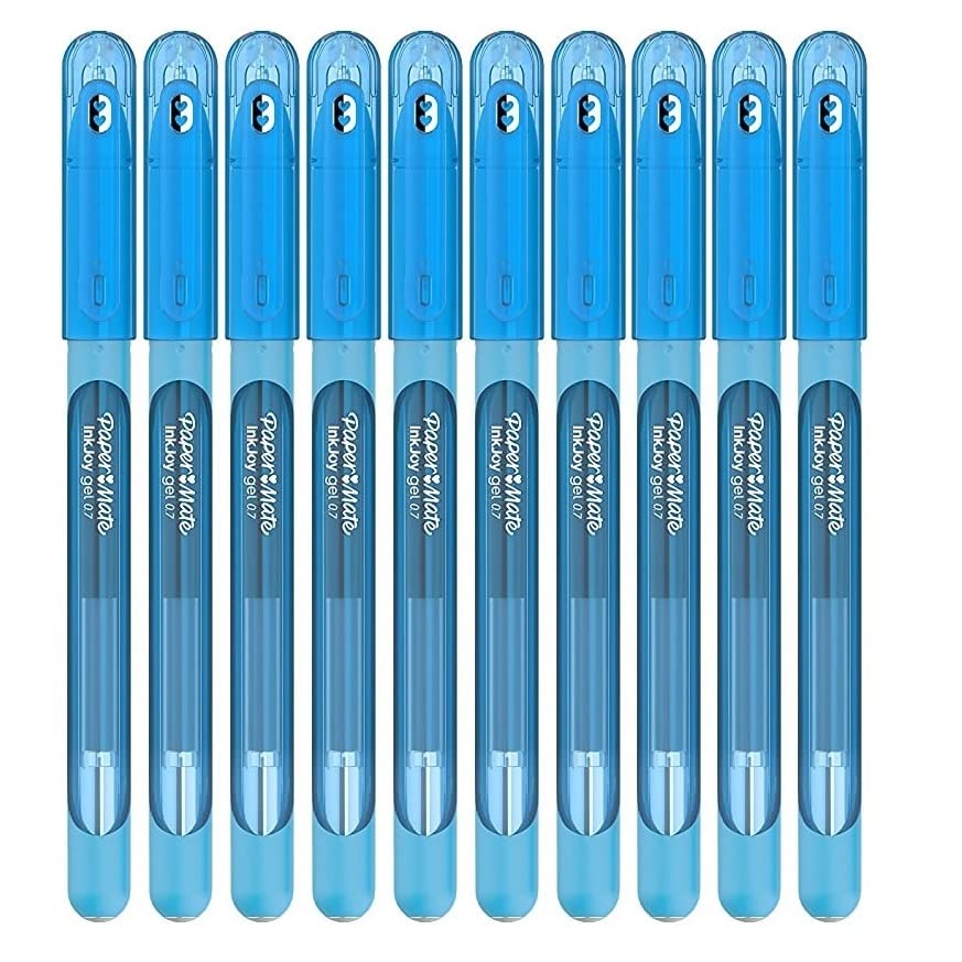 Newell Brands 10x Paper Mate InkJoy Capped Gel Ink Pens Assorted Colours 0.7mm Medium Point Nib Tip Adult Colouring Set (Light Blue)