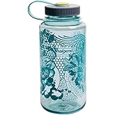 Nalgene Sustain Tritan 32 OZ BPA-Free Water Bottle Made with Material Derived from 50% Plastic Waste, Wide Mouth, Biomorphism Seafoam with Hy/Sea/Sun lid