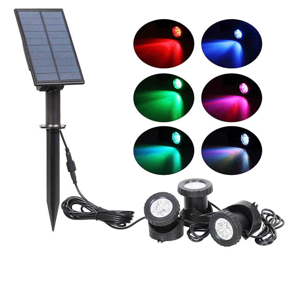 Bulipu 3 in 1 RGB Solar Pond Lights Underwater IP65 Waterproof Landscape Outdoor Submersible Lighting