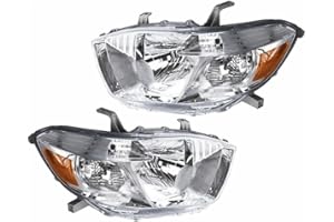 AuroraFlux Pair Headlights for Toyota for Highlander Base/Hybrid Limited/Sport 08-10 Type Chrome Housing 125-10560