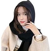 Topwon Women Winter Hooded Hat with Scarf Attached Crochet Knit Shawl Pullover Neckwarmer
