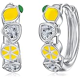 MONGAS Lemon Earrings Sterling Silver Lemon Huggie Hoop Earrings Fruit Jewelry for Women