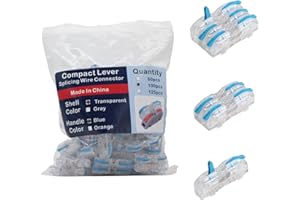 YQSIYU 1 Conductor Circuit Inline Wire Connectors, Push-in Terminal Block Wire Connectors in Transparent White with Blue Handle 100 Pcs in Bags of Compact Inline Terminal