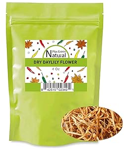 Premium Dried Lily Flowers Buds Unsulfured 4 Ounces, Dried Lilium Fowers Bulk Chinese Food Cooking, Golden Needles Dried Day Lilies for Hot & Sour Soup, Moo Shu Pork, and Buddha's Delight