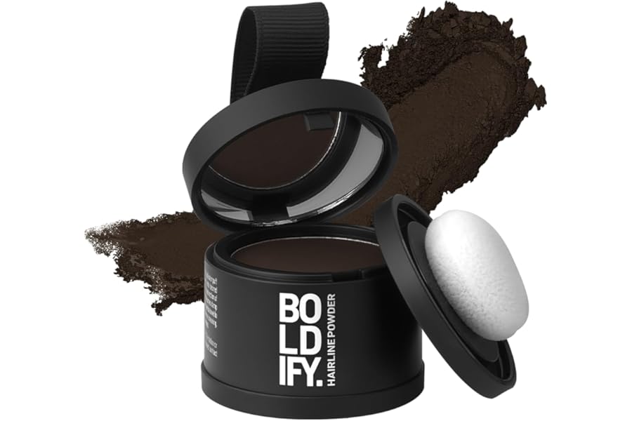 BOLDIFY Hairline Powder – Root Touch Up Hair Color for Gray Coverage – Bald Spot Concealing Hair Powder for Women & Men – 24-Hour Stain-Proof – Dark Brown