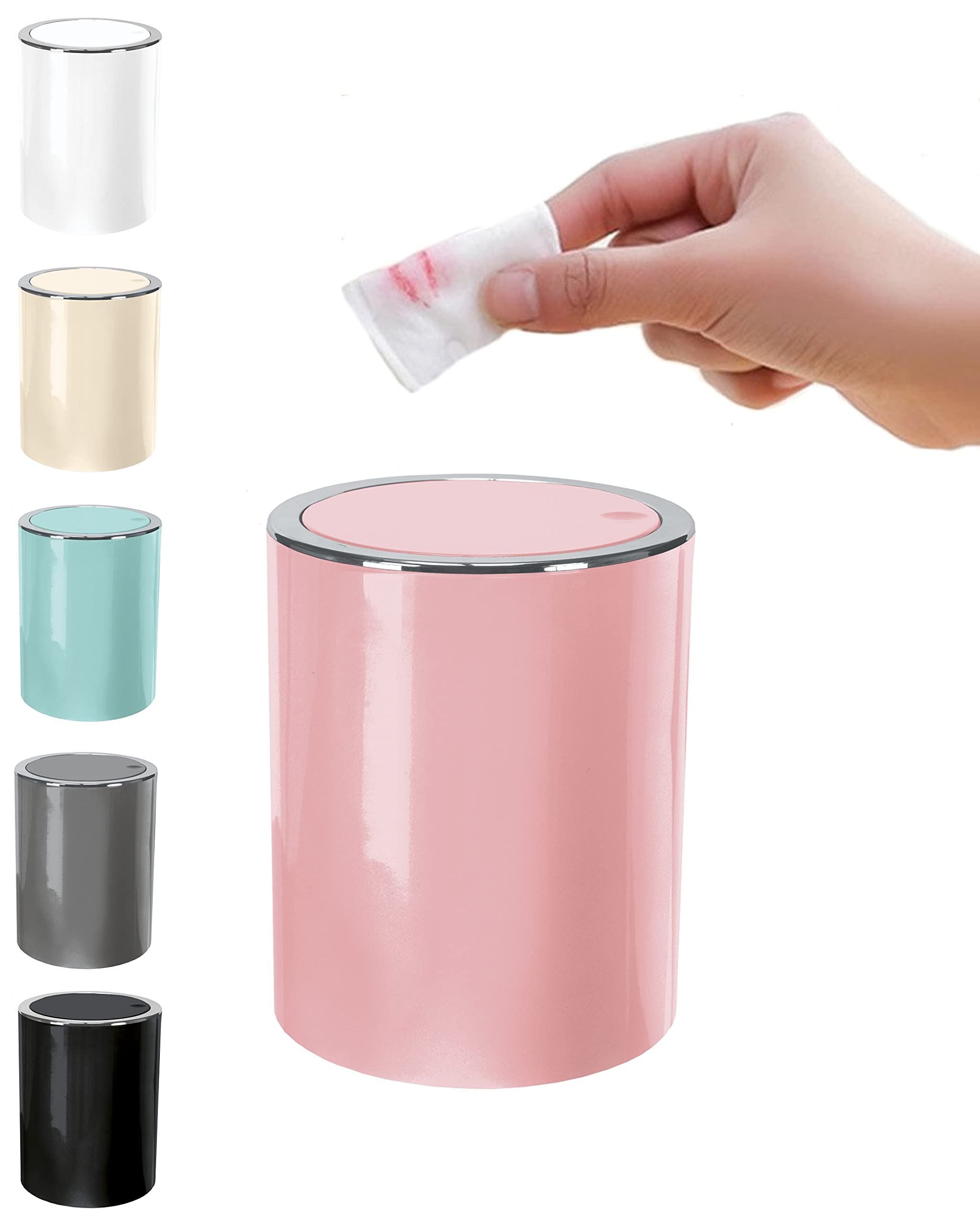 KW Clappe 1.7Ltr Counter Top Waste Bin/Mini Swing Bin/Compost Bin (Soft Pink)