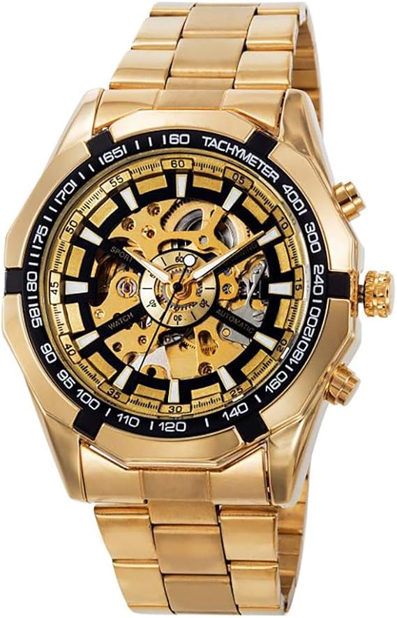 mens watches,X Dial Skeleton Automatic Mechanical Wrist Watch watch for men Gold Black Amazon