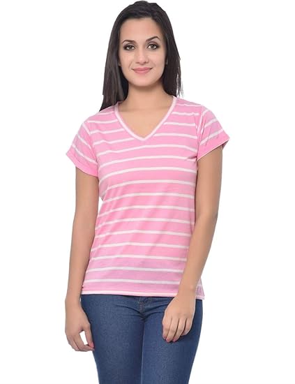 Womens's Cotton Top(Pink White, XS-4XL)