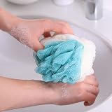 Omenluck 5Pcs Bath Shower Sponge Loofahs Mesh Bath Balls Scrubber Gray Beige view 3