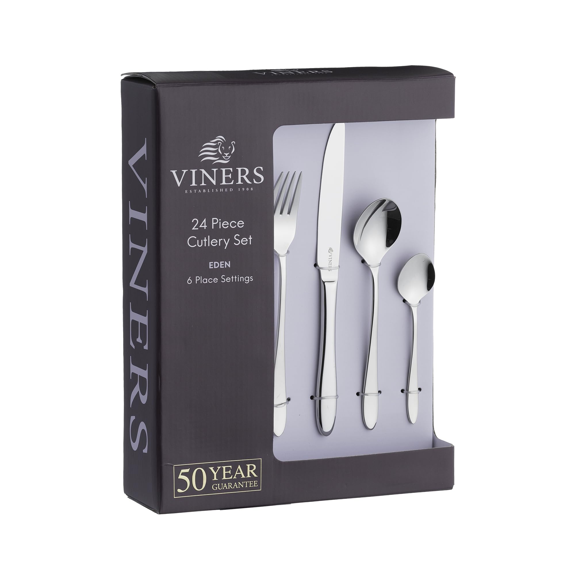 Viners Eden 24 Piece Elegant Mirror Polished Stainless Steel Flatware Gift Box, 18/10 Silver Cutlery