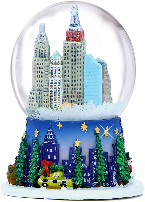 Snow Globes - Mini New York City Christmas Snow Globe and Rockefeller Center Skyline 2.5 Inches