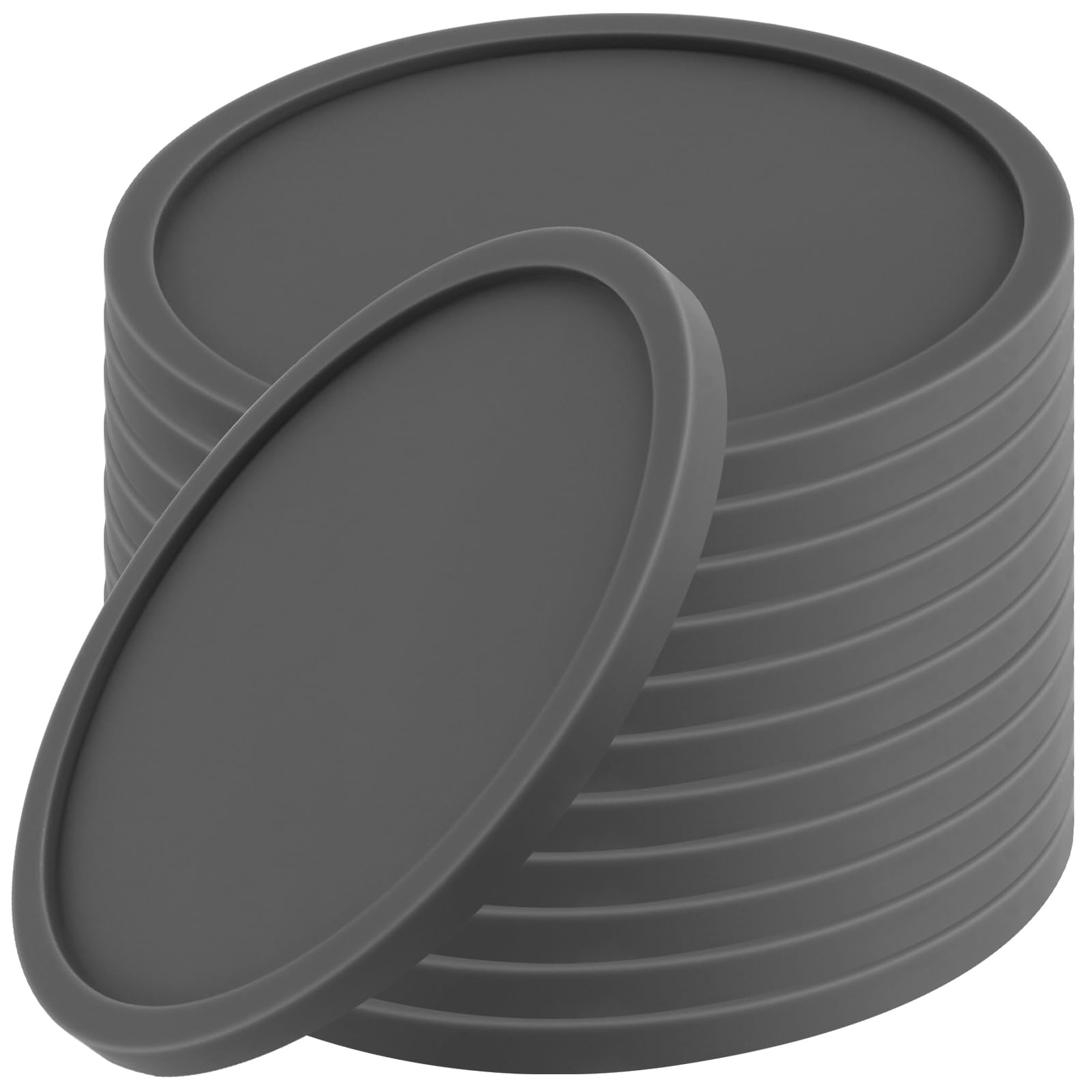 FUNSUEI 12 PCS 10cm Grey Non-Slip Silicone Coasters, Round Rubber Drink Coasters for Home, Office, Coffee Shop