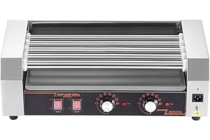 Uargd Hot Dog Roller Machine, 12 Sausage Capacity with 5 Rollers, Stainless Steel Grill Cooker, 750W with Dual Temperature Co