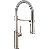 Delta Rhett Pro Style Commercial Kitchen Faucet with Pull Down Sprayer, Brushed Nickel Single Hole Kitchen Sink Faucet, Single Handle, Stainless 18829-SS-DST