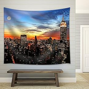 New York City Midtown Skyline at Dark - Fabric Wall Tapestry Home Decor - 51x60 inches