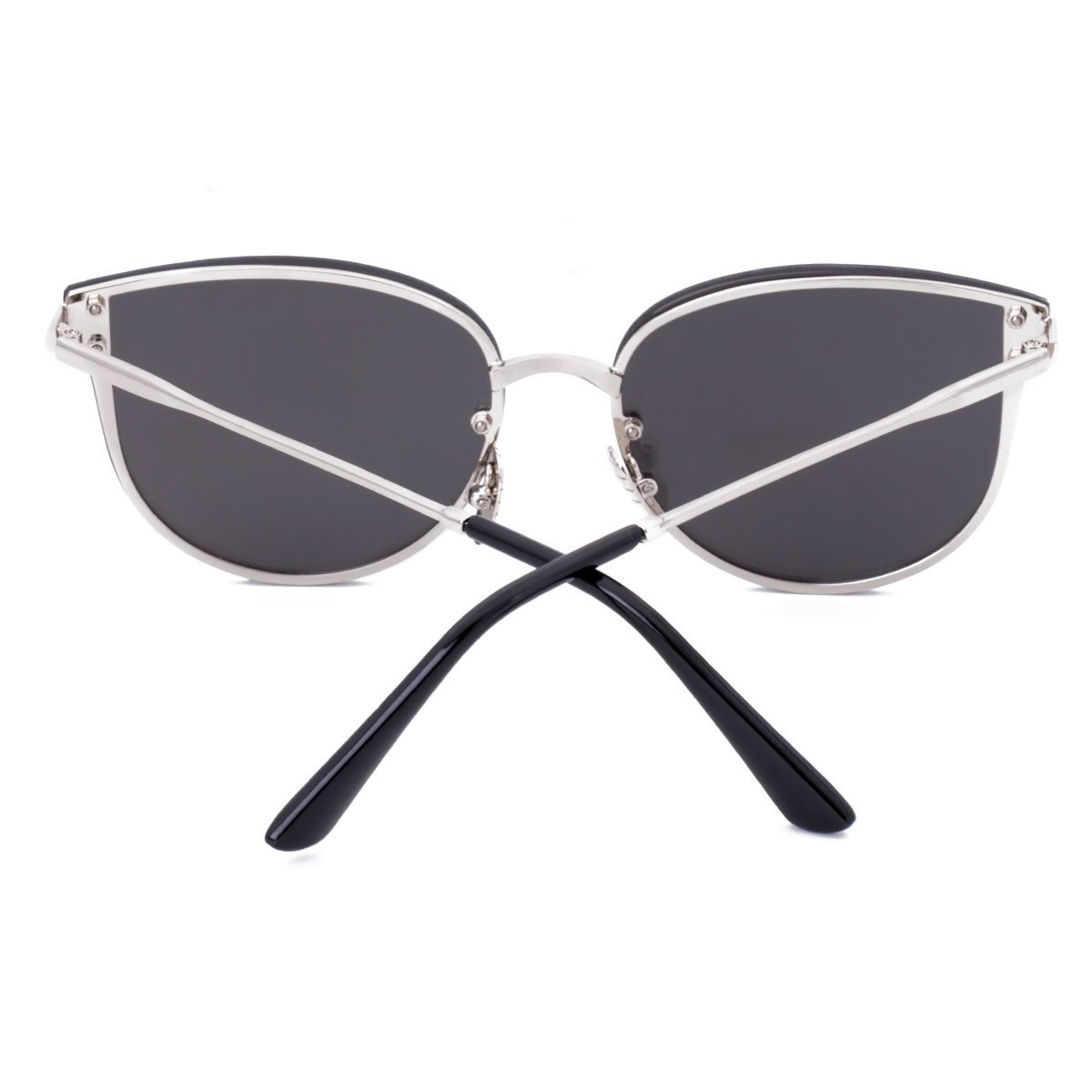 WISH CLUB Women Blue Oversized Cat Eye Sunglasses Designer Rimless Flat Mirrored Lenses Glasses