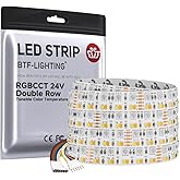 BTF-LIGHTING Double Row 270Leds/M RGBCCT LED Strip Light - 5050RGB+2835,Brighter Tunable White 2700K-6500K & RGB, 24VDC 16.4Ft, for Kitchen, Living Room,15mm Width,IP30, RA>90 (No Adapter/Controller)