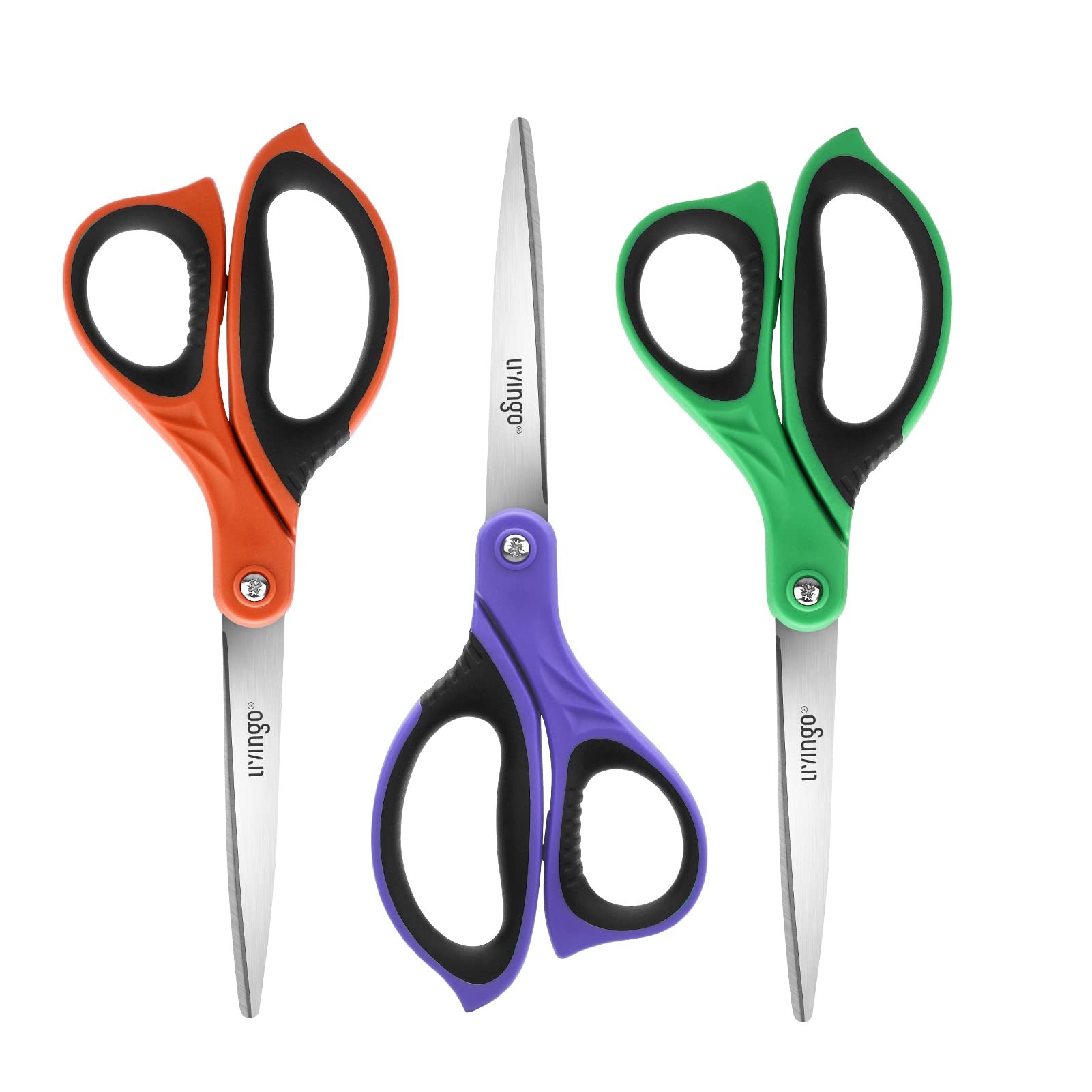 LIVINGO Scissors Stationery Set: Ultra Sharp Stainless Steel Blade - Ergonomic Comfort Grip Paper Shears for Office Home School Craft Cutting Fabric Sewing Dressmaking All Purpose 3 Pack 8.5 Inch