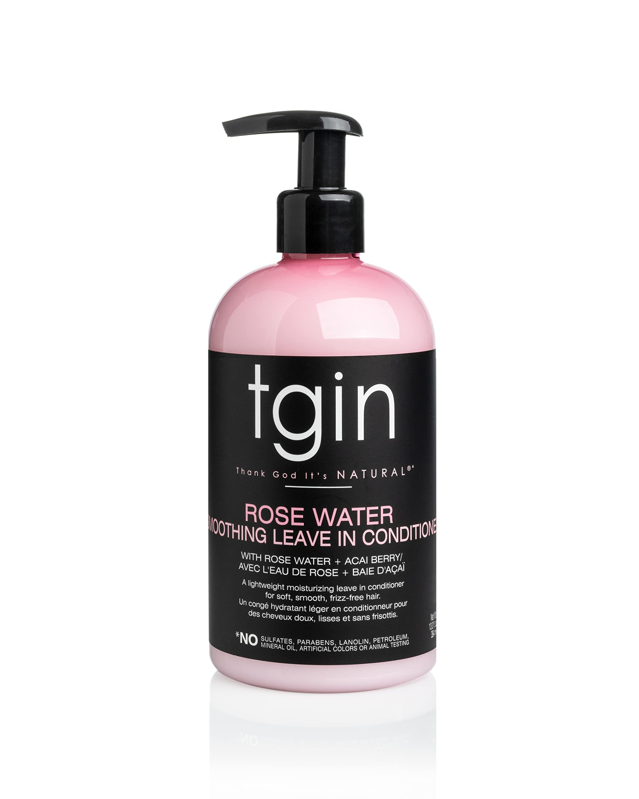 Photo 1 of tgin Rose Water Smoothing Leave In Conditioner for Curly, Coily and Wavy Hair, with Acai Berries, Moisturizes and Detangles Dry, Brittle Hair, 13 oz