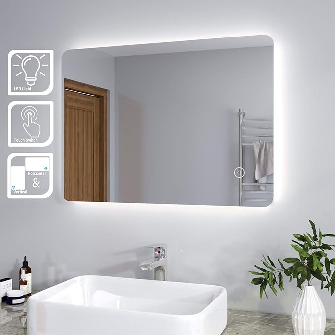 ELEGANT 700x500mm WallMounted Mirrors with Lights Sensor Switch LED Illuminated Bath Vanity