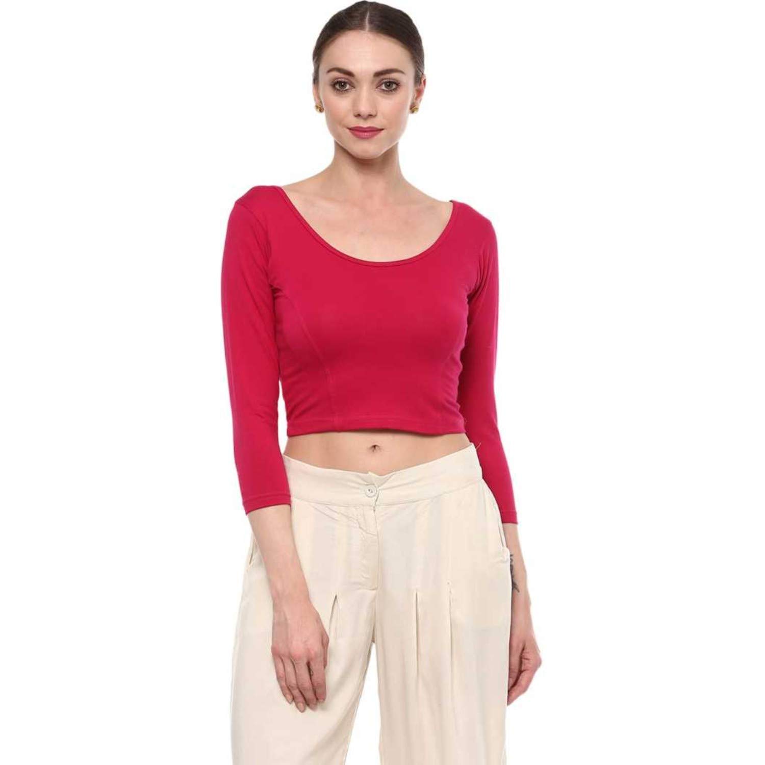 fressia fabrics women's stretchable readymade saree blouse crop top choli pack of 3