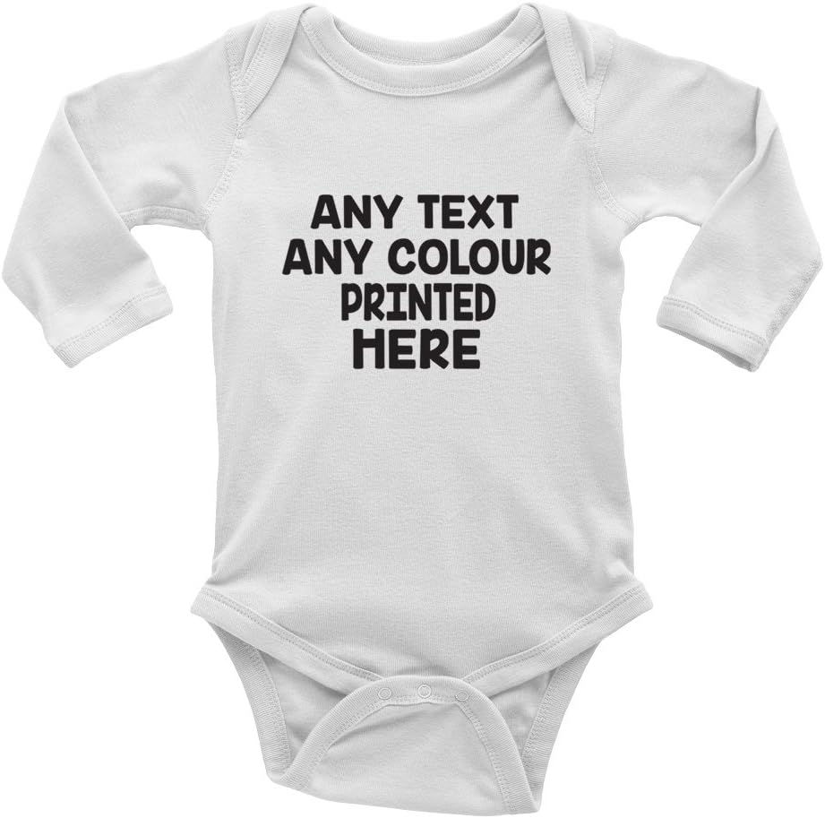Personalised Any Text and Any Colour Cute Boys and Girls Long Sleeve Baby Vest Bodysuit