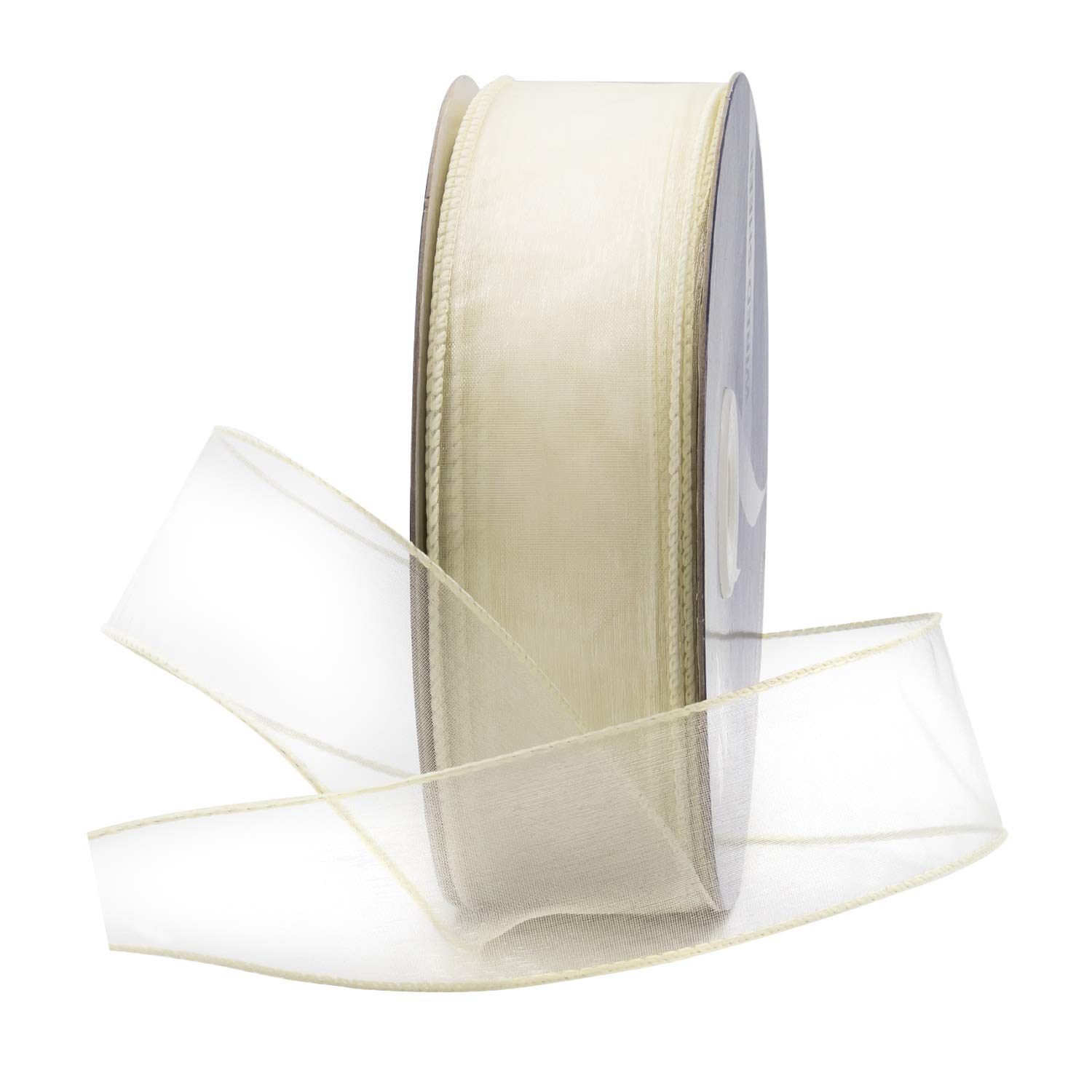 Royal Imports Ivory Off-White Organza Wired Sheer Ribbon 1.5" (9) For Floral & Craft Decoration, 50 Yard Roll (150 Ft Spool) Bulk