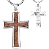 Cargari Wooden Cross Necklace for Men, 925 Sterling Silver Religious Cross Pendant Necklace, Protection Christian Jewelry Gift for Men Women Birthday Christmas