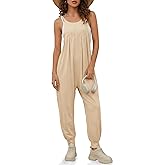 Fisoew Jumpsuits for Women Summer Casual Overalls Spaghetti Strap Sleeveless Pleated Rompers Jumpers with Pockets