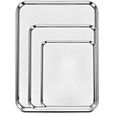 Set of 3 Baking Sheet, Stainless Steel Cookie Sheet Baking Sheet Pan, 9/12/16 Inch Cookie Tray Pans for Baking, Non Toxic & E