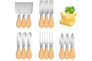 SKTMH 15 Pcs Charcuterie Board Accessories Set - Cheese Knives, Fork, Butter Spreader, Pizza Cutter - Stainless Steel Utensil
