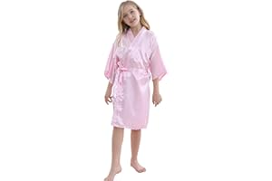 SEALINF Girls Kids Solid Color Silky Satin Kimono Robe for Wedding Spa Party, Short