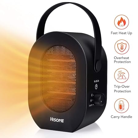 Termoventilatore Ceramica Hisome Mini Portabile Stufa Elettrica Basso Consumo 3s Riscaldamento 2 Livelli Di Temperatura Potente E Silenzioso Stufe