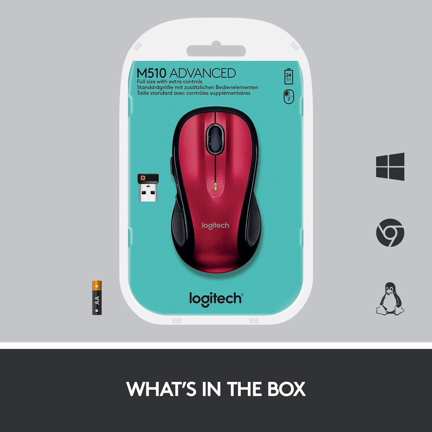 Logitech M510 Wireless Computer Mouse – Comfortable Shape with USB Unifying Receiver, with Back/Forward Buttons and Side-to-Side Scrolling - Red: Computers & Accessories