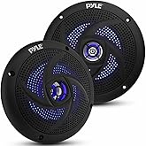 Pyle Marine Waterproof Speakers 6.5” - Low Profile Slim Style Wakeboard Tower and Weather Resistant Outdoor Audio Stereo Sound System with LED Lights and 240 Watt Power - 1 Pair in Black - PLMRS63BL