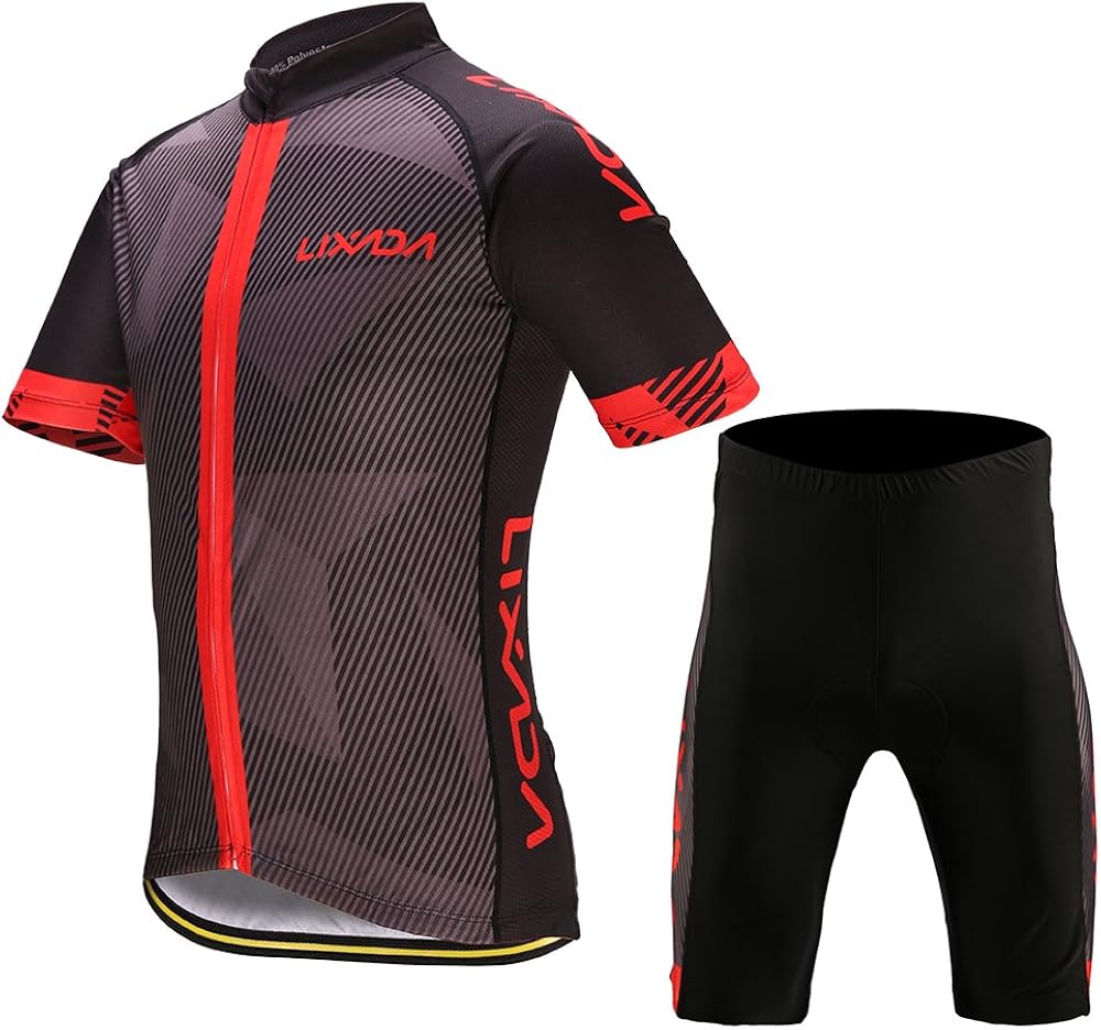 Lixada Men's Cycling Jersey Set Bicycle Short Sleeve Set Quick-Dry Breathable Shirt+3D Cushion Shorts Padded Pants/Bib Short : Clothing