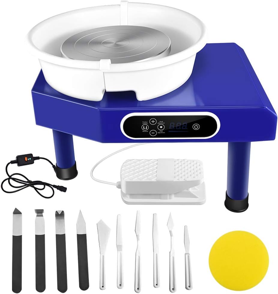 SKYTOU Pottery Wheel Machine, 25CM Pottery Forming Machine 350W Electric Table Top Pottery Wheel with Foot Pedal and Detachable Basin Easy Cleaning for Ceramics Clay Art Craft