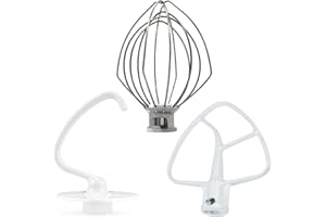 3 Pieces Stand Mixers Repair Set for Kitchen Tilt-Head Stand Mixers K45DH Dough Hook K45B Coated Flat Blade Paddle K45WW Wire Whip Replace for kitchen aid Mixers Accessories by AMI PARTS