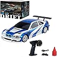 Joponnydiy RC Drift Car, Mini RC Drift Car for Adults 1:43 Remote Control High Speed Race Drifting Cars, 2.4GHz 4WD Racing Hobby Toy Car with with LED Lights Drift Tires for Adults (Blue+White)
