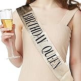 DRESHOW Rhinestone Birthday Tiara Crown & Glitter Sash Queen Girl Set view 3