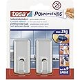 tesa UK 58051-00010-01 Powerstrips Large Hooks with Removable Adhesive Strips, Rectangle - Chrome, 2 Hooks